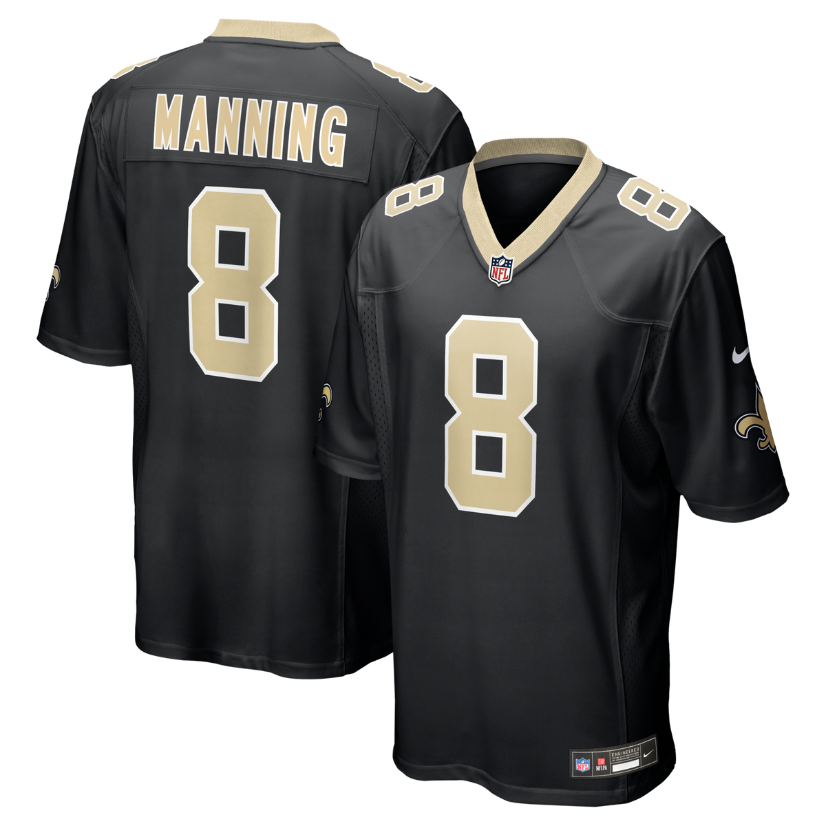 New Orleans Saints Archie Manning Black Game Retired Player Jersey product image 1, provided for visual reference and