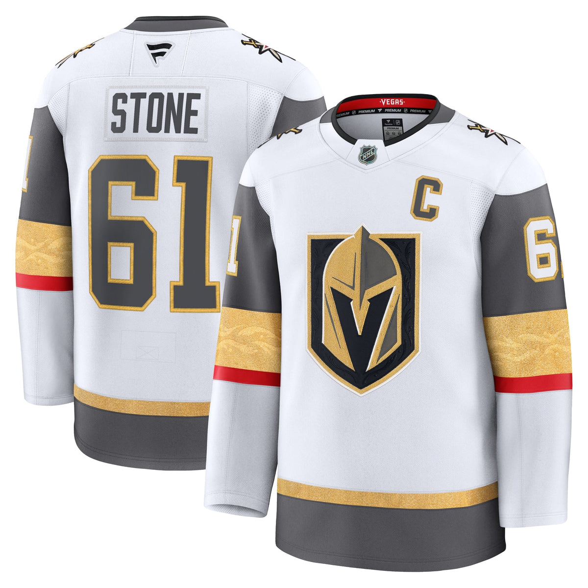 Vegas Golden Knights Mark Stone White Away Premium Jersey product image 2, provided for visual reference and product detail