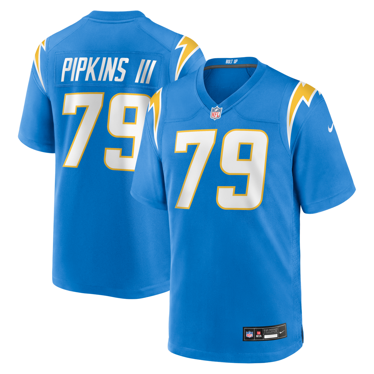 Los Angeles Chargers Trey Pipkins III Powder Blue Game Jersey product image 1, provided for visual reference and product