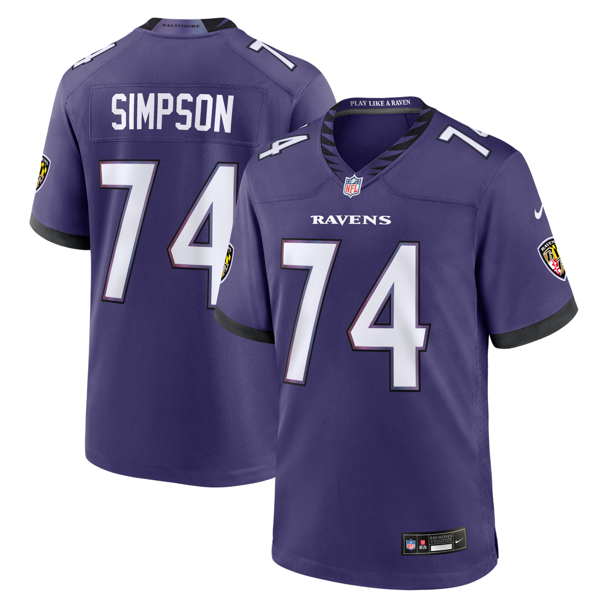 Baltimore Ravens John Simpson Purple Team Game Jersey product image 2, provided for visual reference and product detail