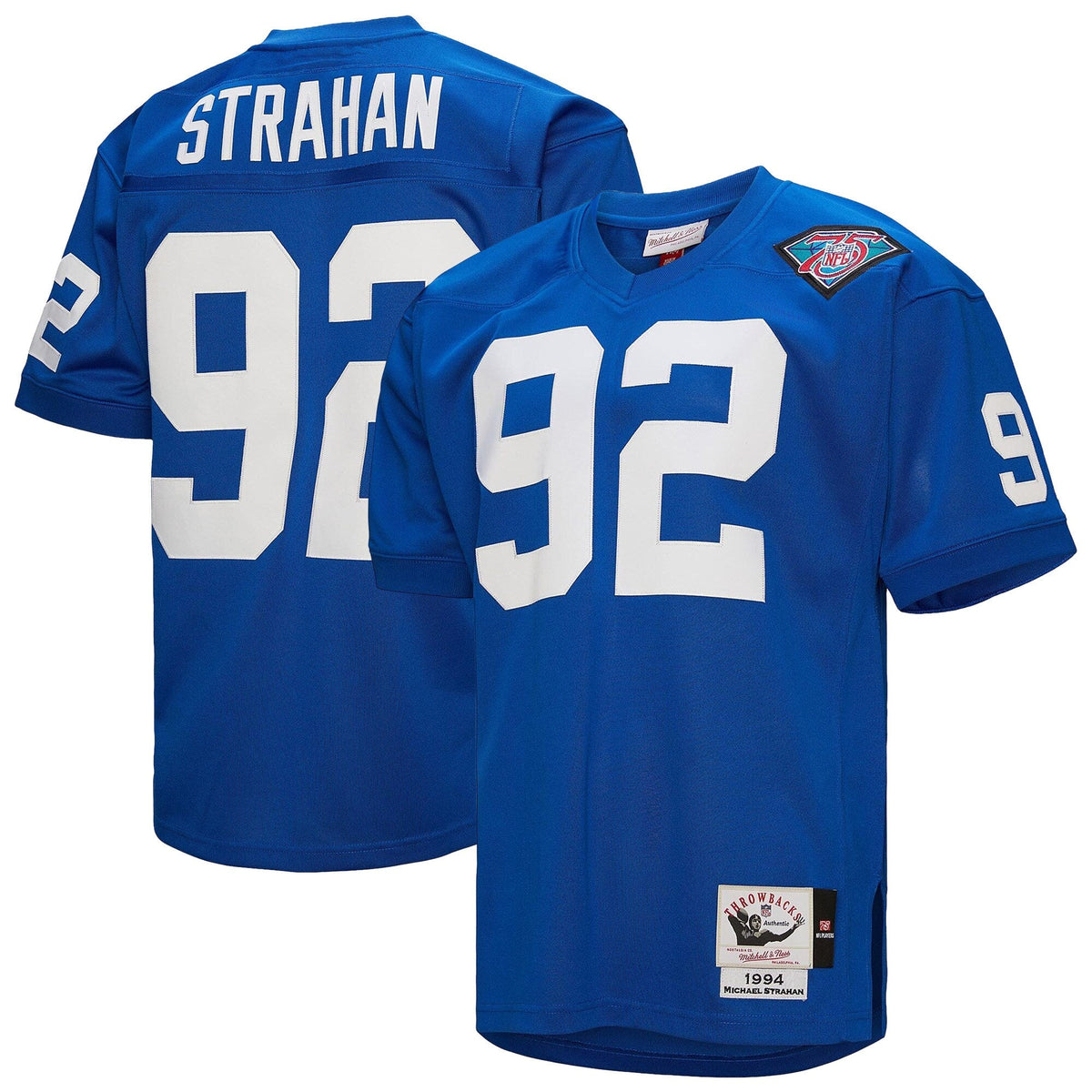 New York Giants 1994 Michael Strahan Royal Authentic Throwback Retired Player Jersey product image 2, provided for visual