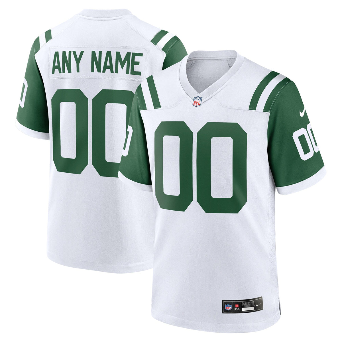 New York Jets White Classic Alternate Custom Replica Jersey product image 1, provided for visual reference and product
