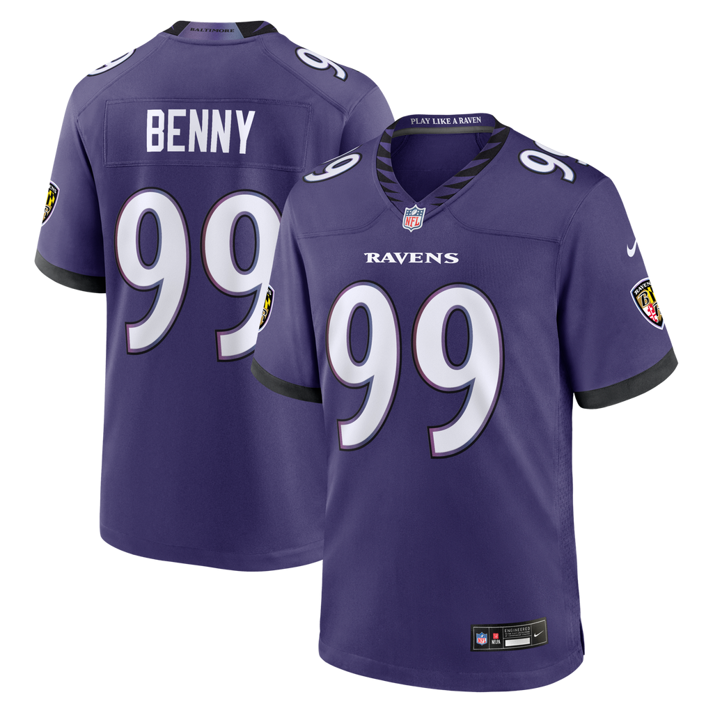 Baltimore Ravens Rayshaun Benny Purple Team Game Jersey product image 2, provided for visual reference and product detail