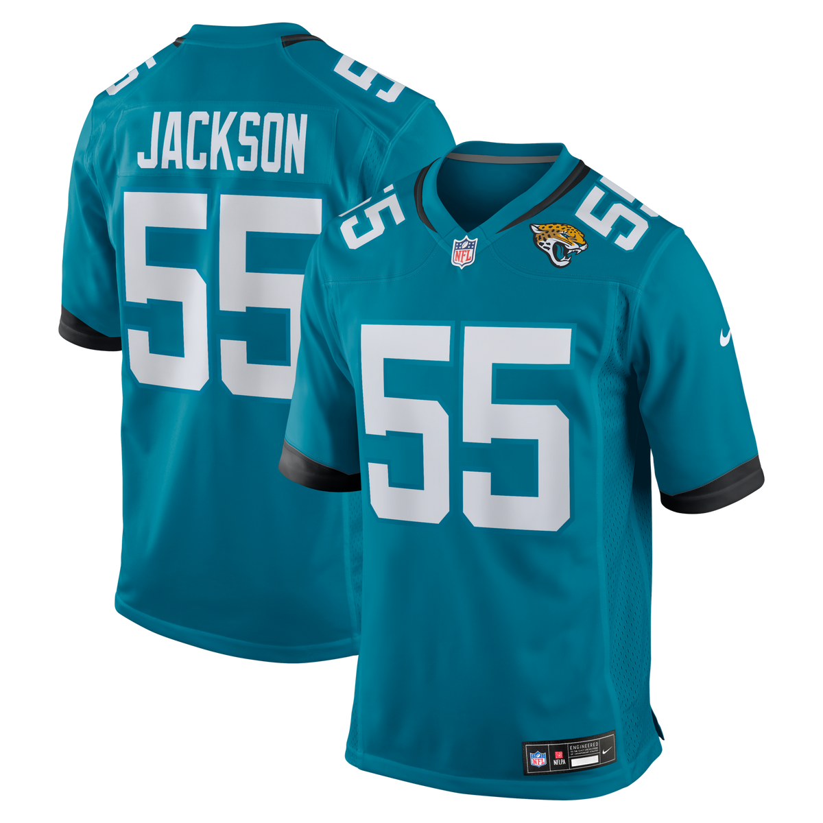 Jacksonville Jaguars Dequan Jackson Teal Game Jersey product image 1, provided for visual reference and product detail review