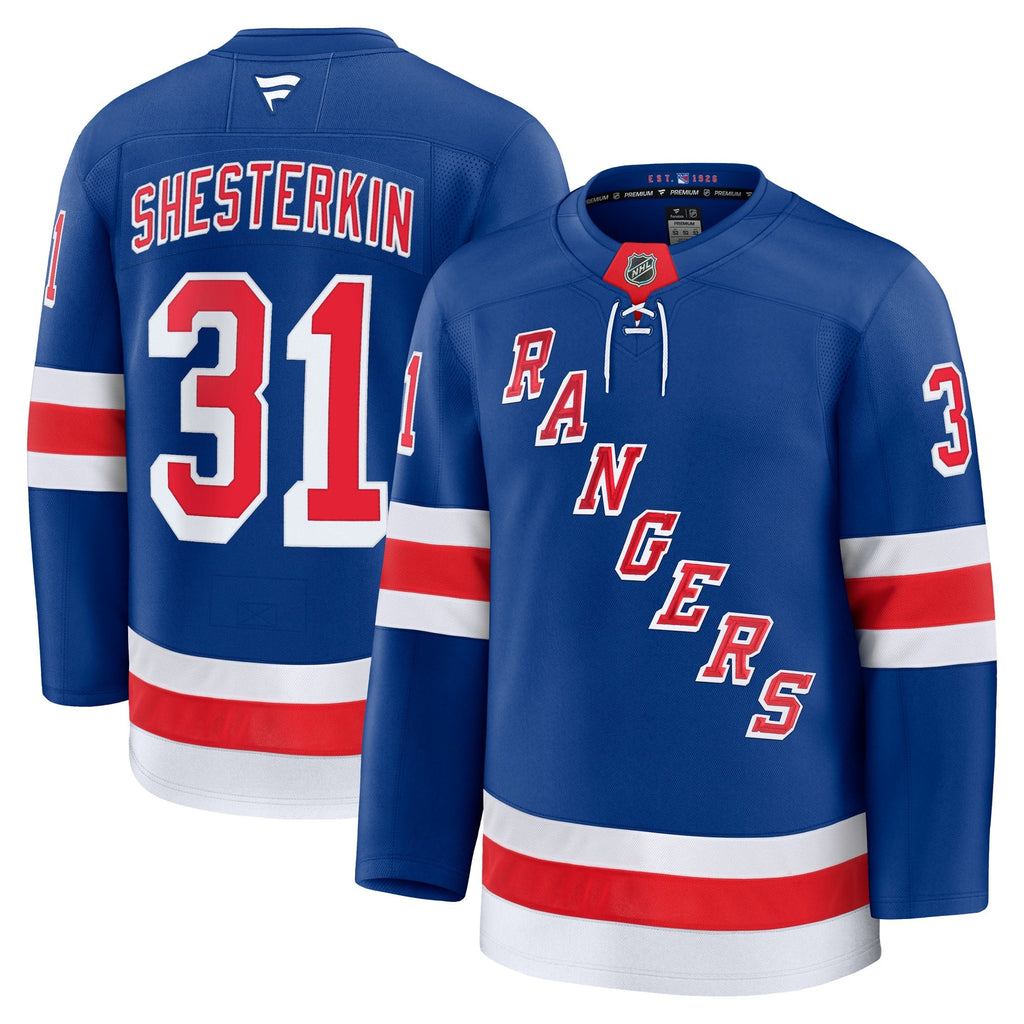 New York Rangers Igor Shesterkin Blue Home Premium Jersey product image 1, provided for visual reference and product detail
