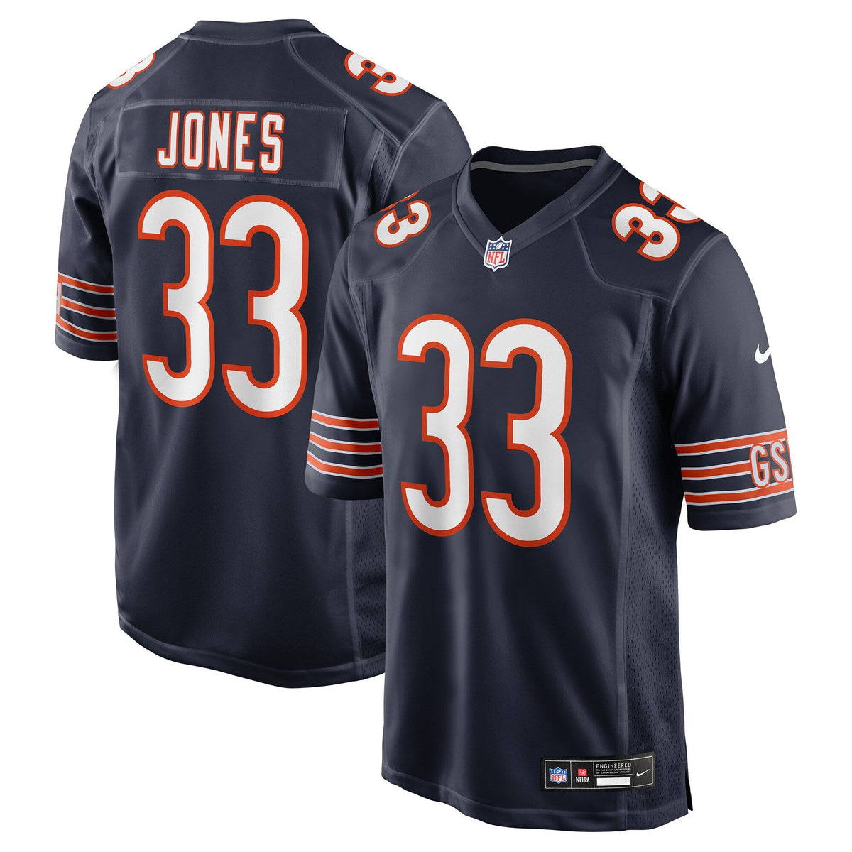 Chicago Bears Jaylon Jones Navy Team Game Jersey product image 2, provided for visual reference and product detail review
