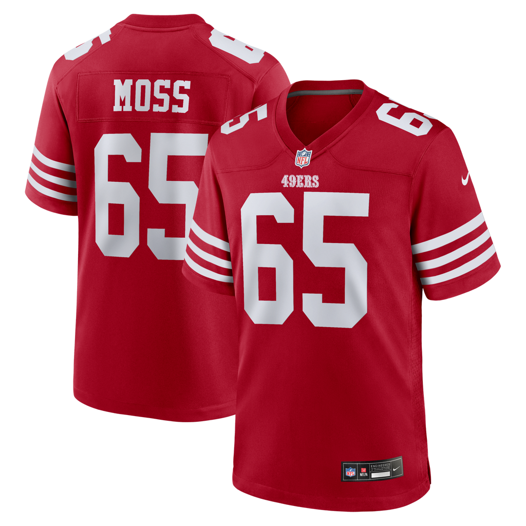 San Francisco 49ers Drew Moss Scarlet Team Game Jersey product image 1, provided for visual reference and product detail