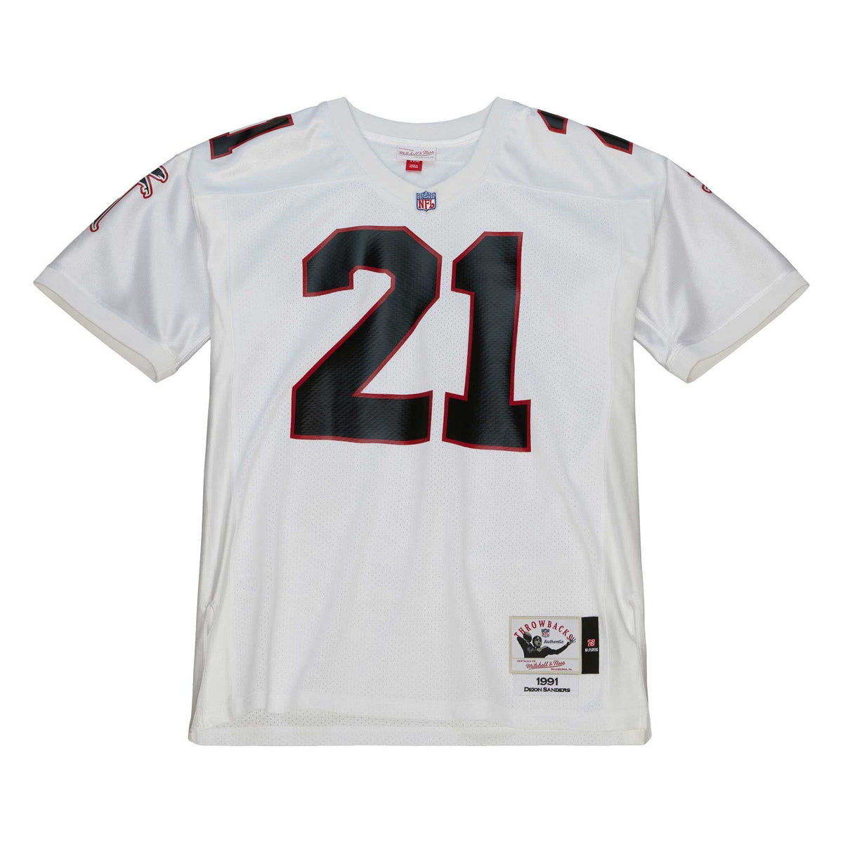Atlanta Falcons 1991 Deion Sanders White Authentic Throwback Retired Player Jersey product image 3, provided for visual