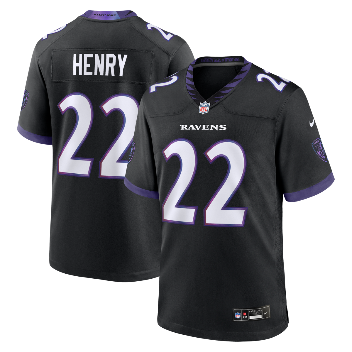 Baltimore Ravens Derrick Henry Black Alternate Game Jersey product image 2, provided for visual reference and product detail