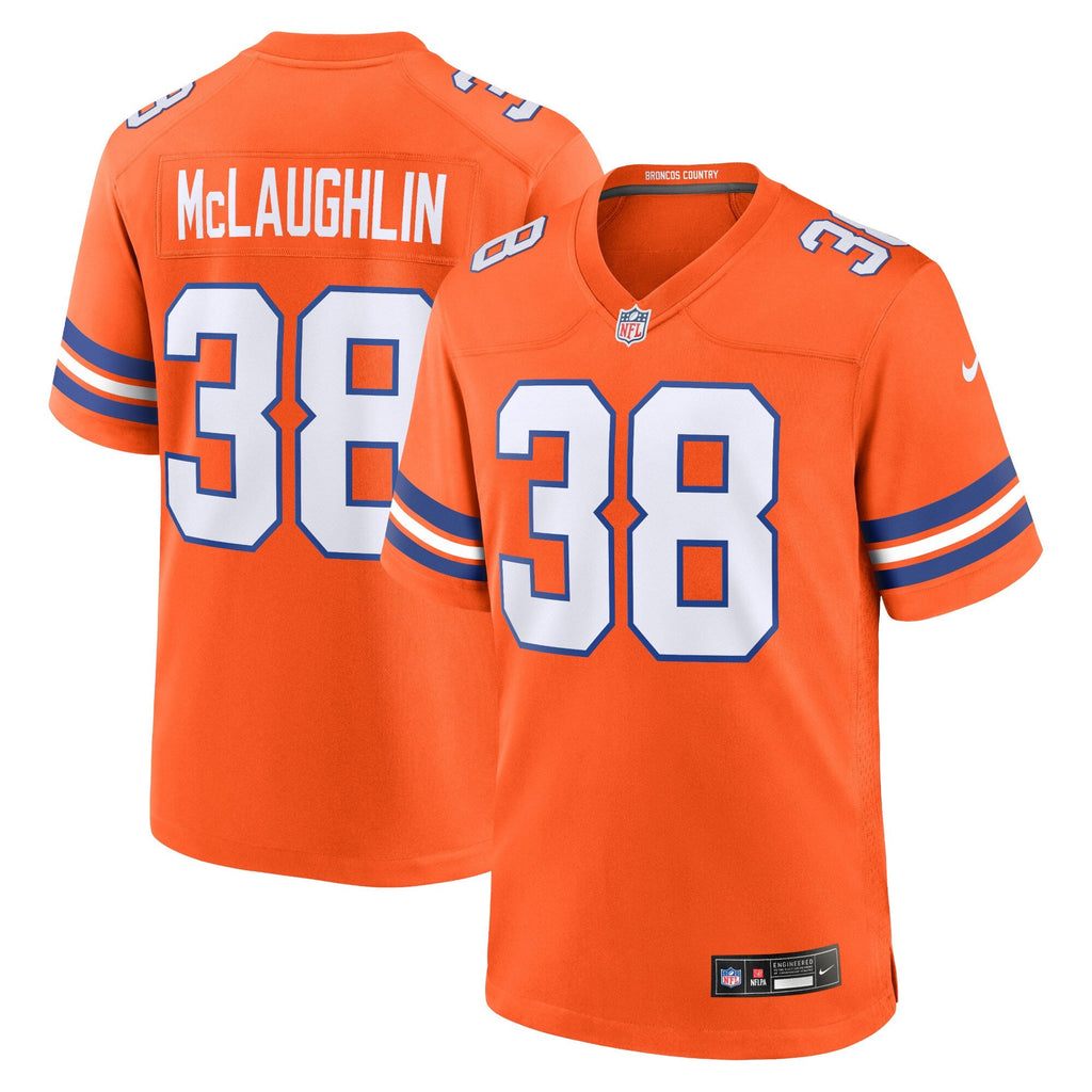 Denver Broncos Jaleel McLaughlin Orange Mile High Collection 1977 Throwback Player Game Jersey product image 2, provided for