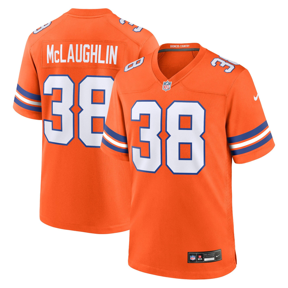 Denver Broncos Jaleel McLaughlin Orange Mile High Collection 1977 Throwback Player Game Jersey product image 2, provided for