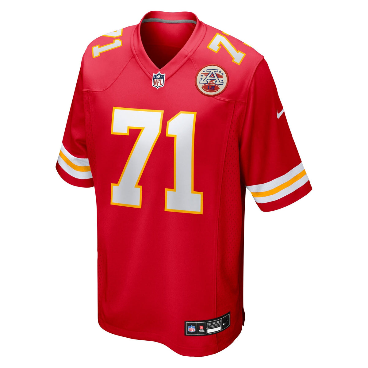 Kansas City Chiefs Josh Simmons Red Game Jersey product image 2, provided for visual reference and product detail review