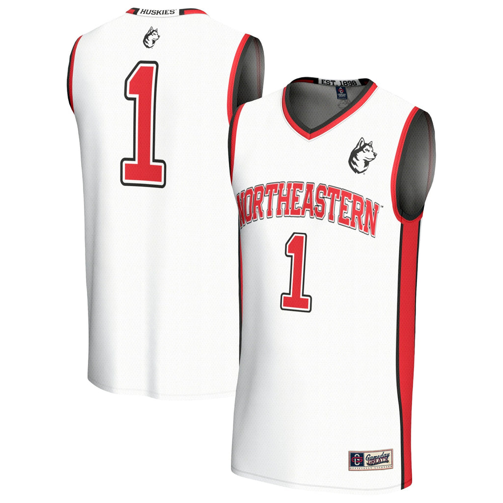 #1 Northeastern Huskies Lightweight Collegiate Basketball Fashion Jersey - White product image 2, provided for visual