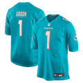 Miami Dolphins Number 1 Groom Aqua Game Jersey product image 1, provided for visual reference and product detail review
