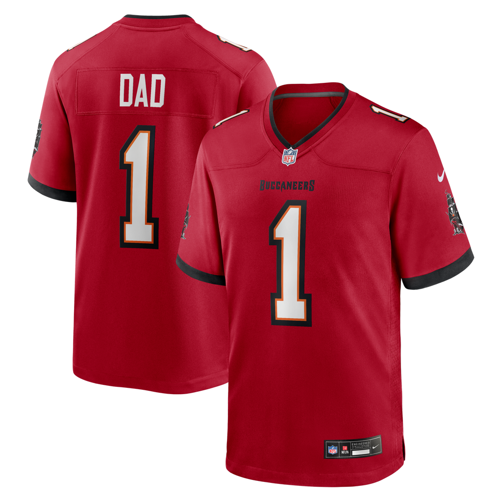 Tampa Bay Buccaneers Number 1 Dad Red Game Jersey product image 1, provided for visual reference and product detail review