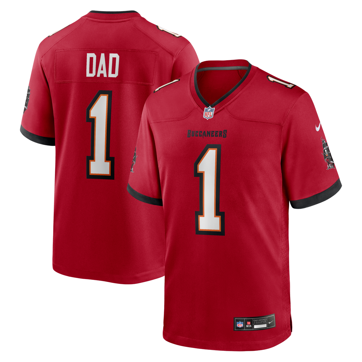 Tampa Bay Buccaneers Number 1 Dad Red Game Jersey product image 1, provided for visual reference and product detail review