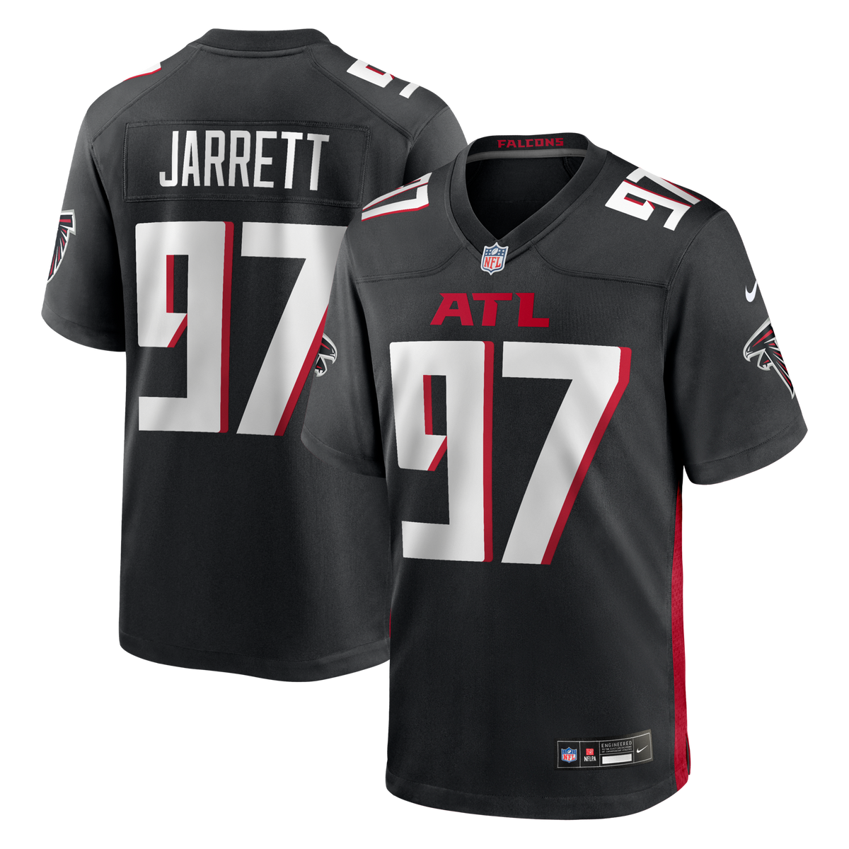 Atlanta Falcons Grady Jarrett Black Game Player Jersey product image 1, provided for visual reference and product detail
