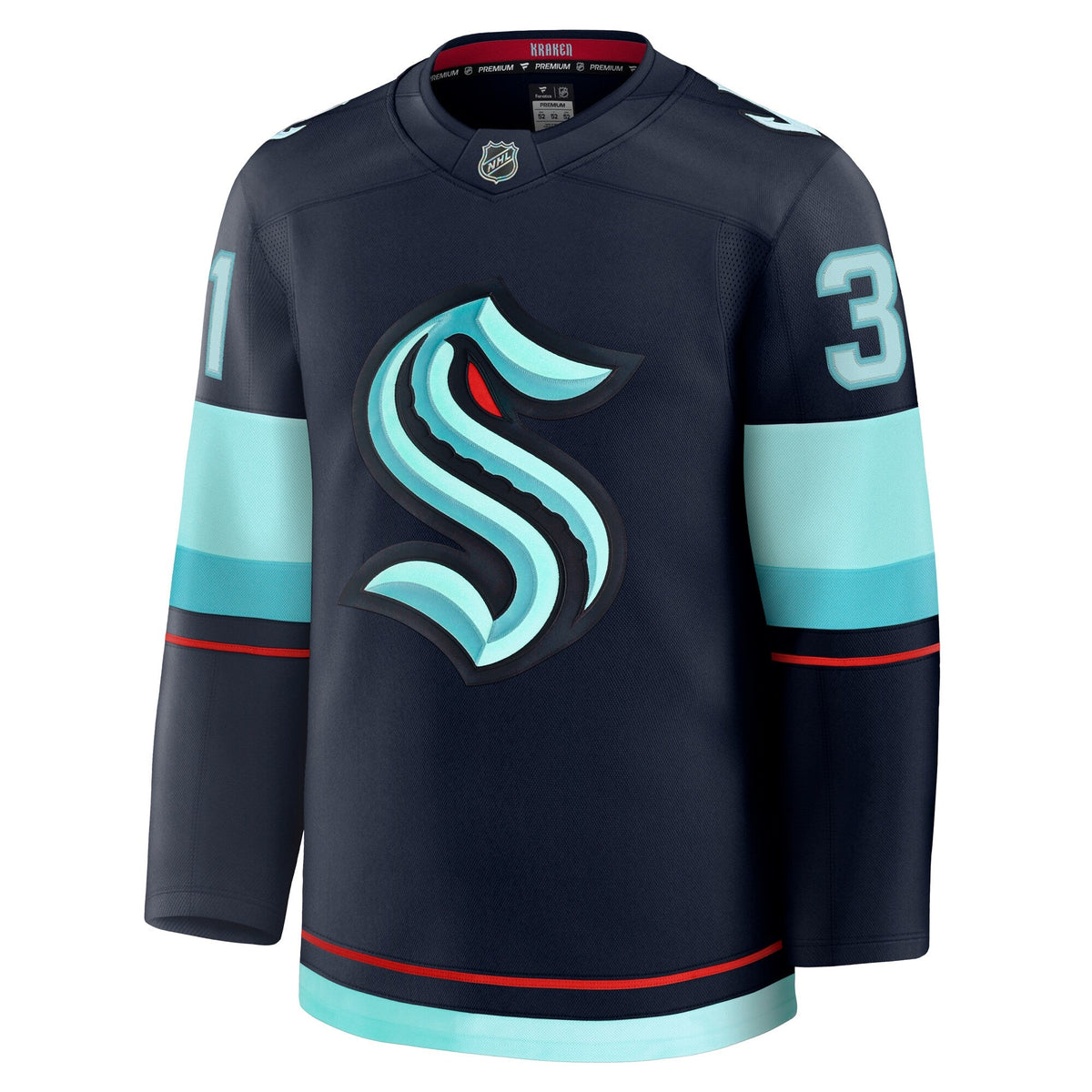 Seattle Kraken Philipp Grubauer Deep Sea Blue Home Premium Jersey product image 3, provided for visual reference and product