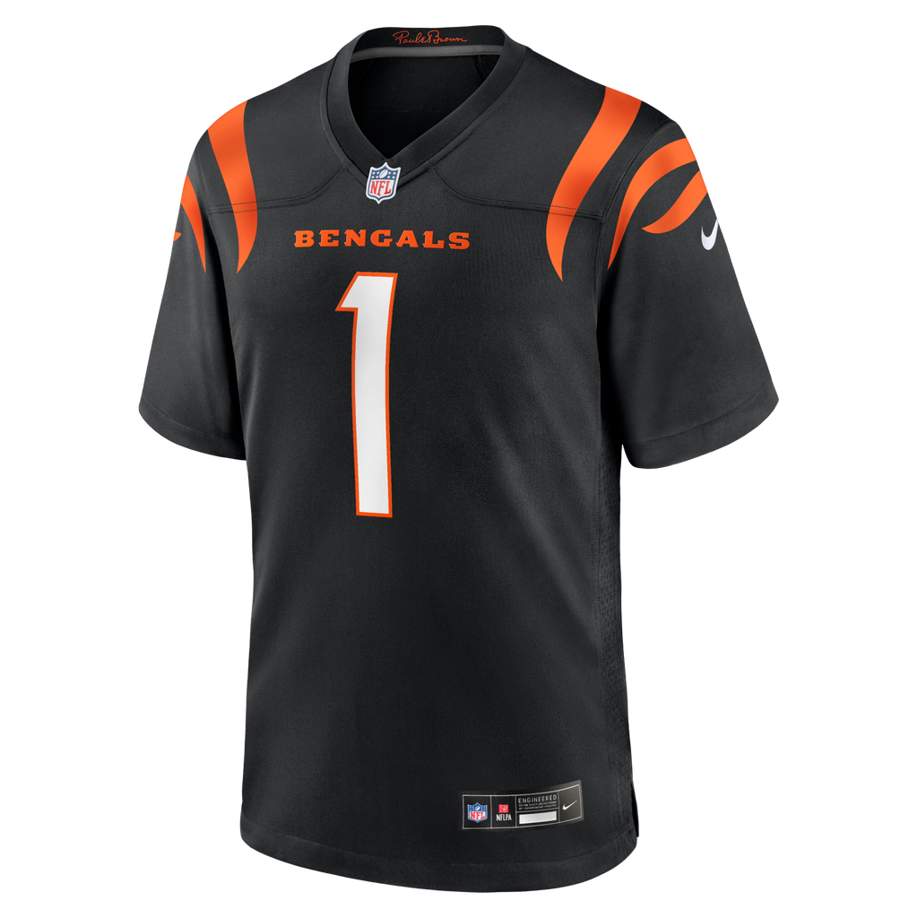 Cincinnati Bengals Number 1 Groom Black Game Jersey product image 2, provided for visual reference and product detail review