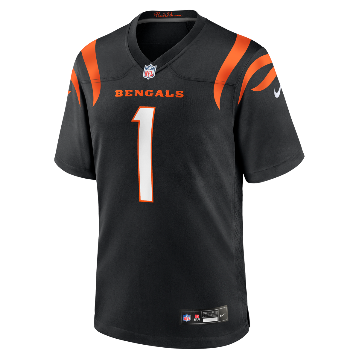 Cincinnati Bengals Number 1 Groom Black Game Jersey product image 2, provided for visual reference and product detail review