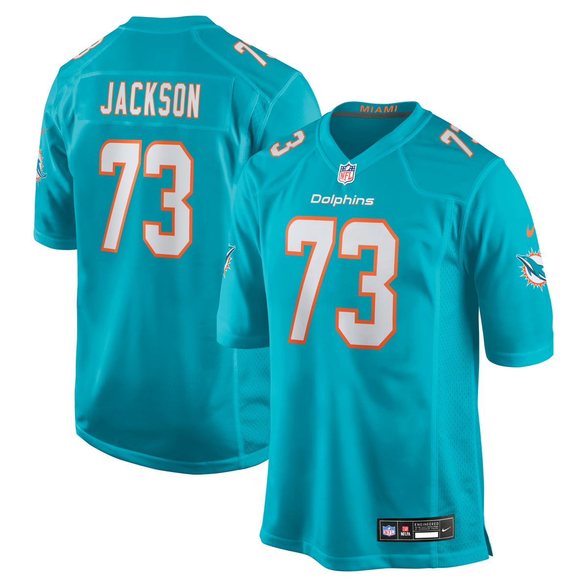 Miami Dolphins Austin Jackson Aqua Game Jersey product image 1, provided for visual reference and product detail review