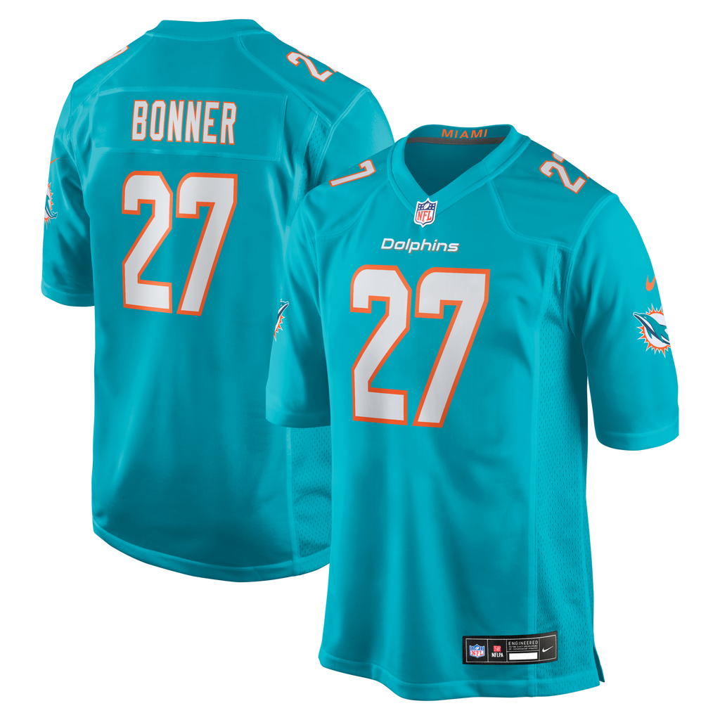 Miami Dolphins Ethan Bonner Aqua Game Jersey product image 1, provided for visual reference and product detail review