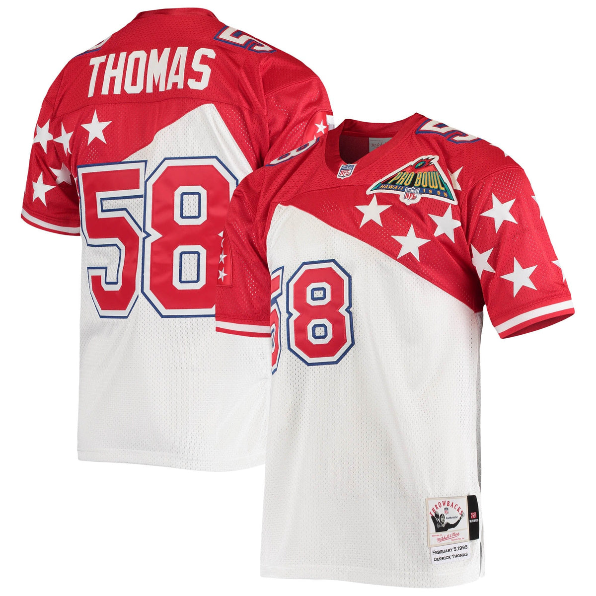 AFC Derrick Thomas White/Red 1995 Pro Bowl Authentic Jersey product image 2, provided for visual reference and product