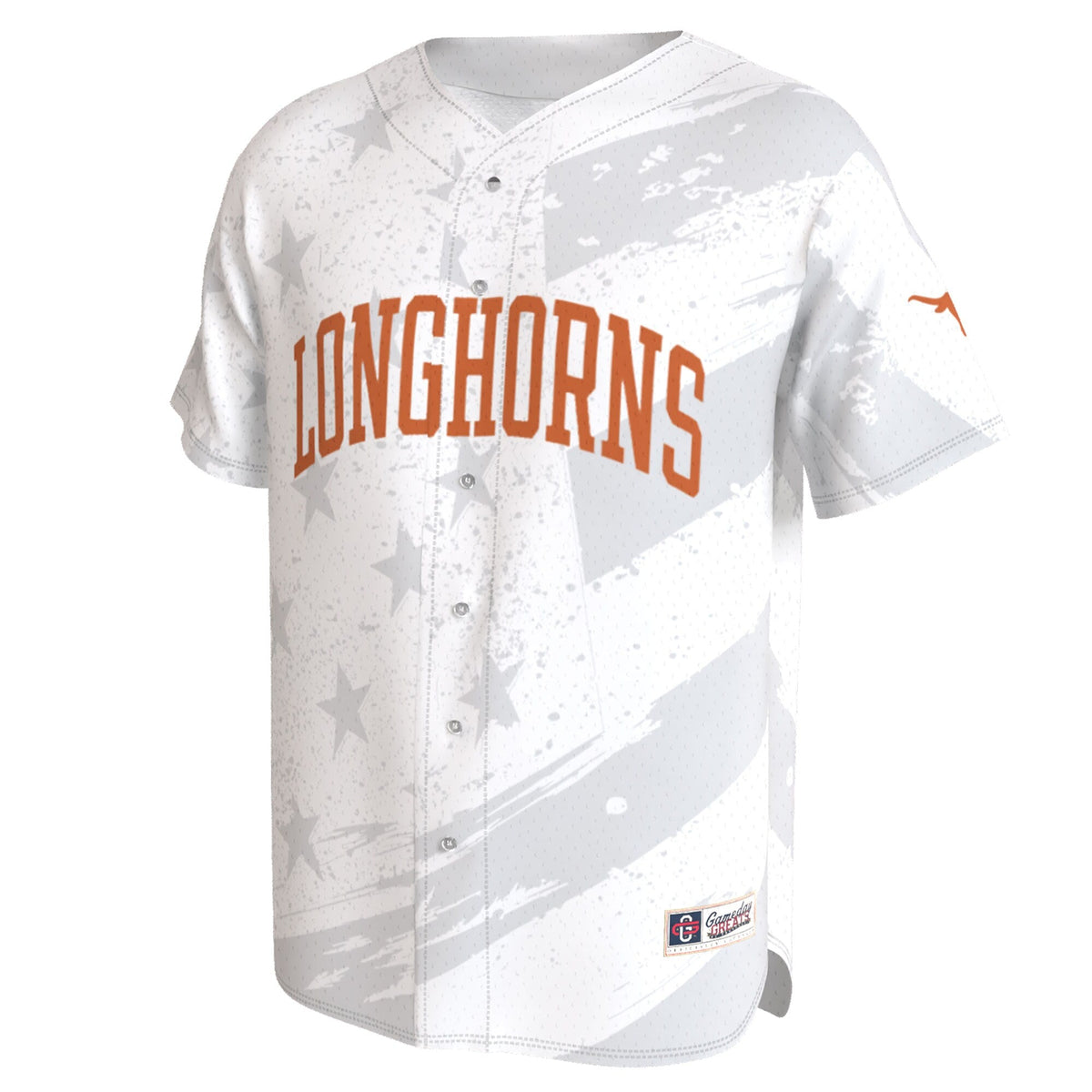 Texas Longhorns Lightweight Collegiate Baseball Americana Fashion Jersey - White product image 3, provided for visual
