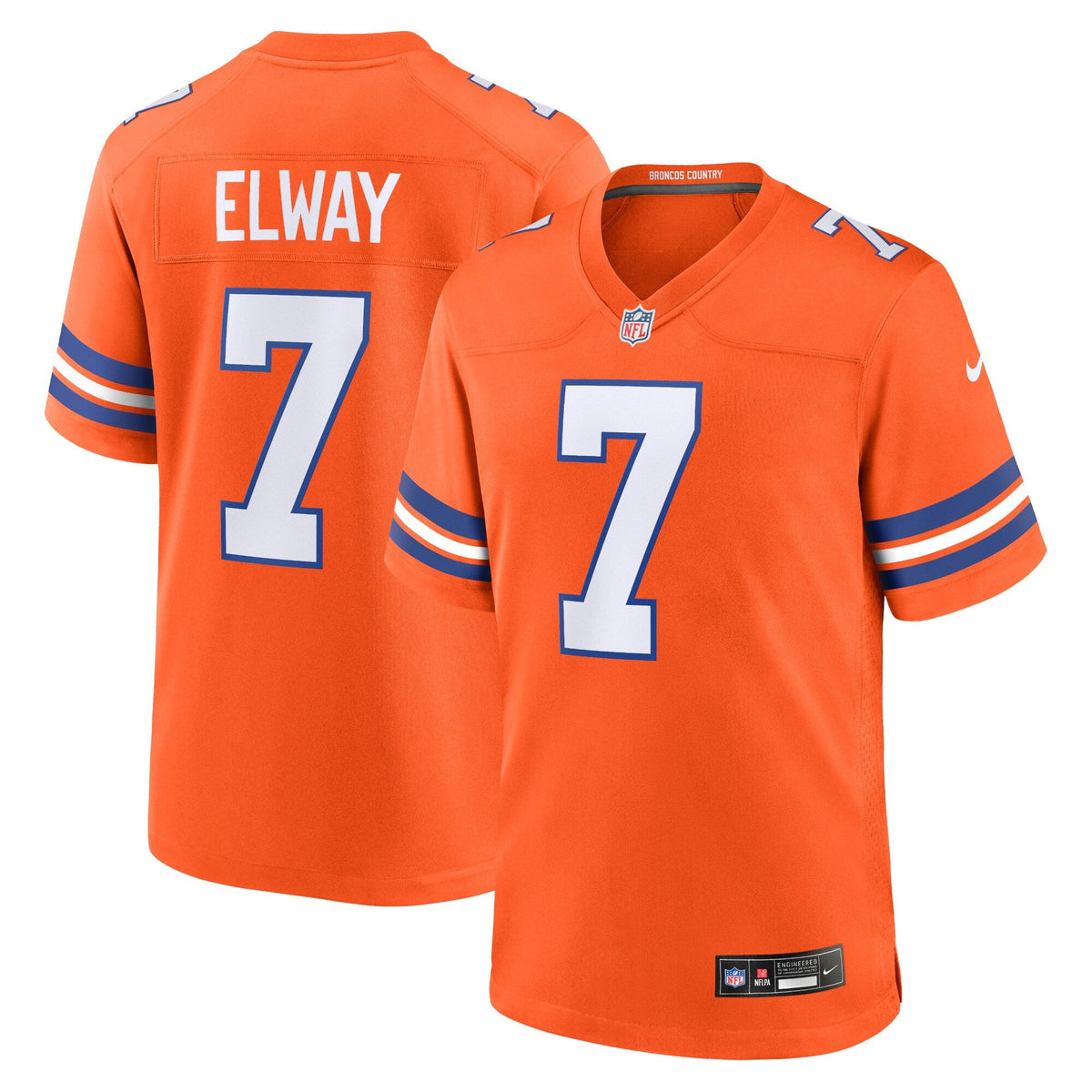 Denver Broncos John Elway Orange Mile High Collection 1977 Throwback Retired Player Game Jersey product image 2, provided
