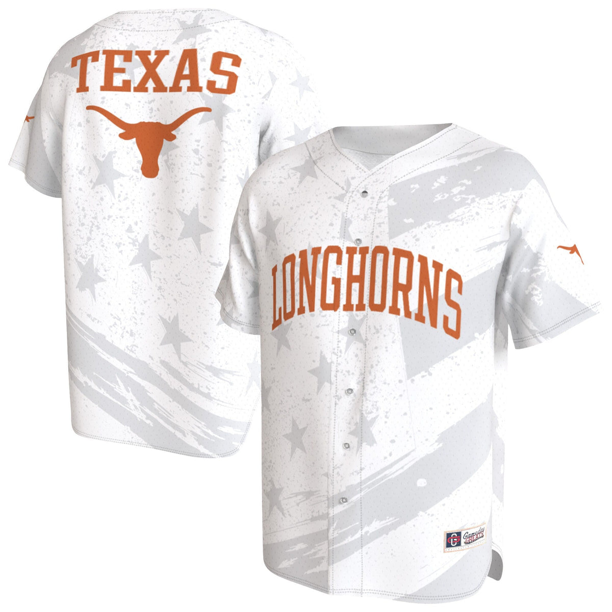 Texas Longhorns Lightweight Collegiate Baseball Americana Fashion Jersey - White product image 2, provided for visual