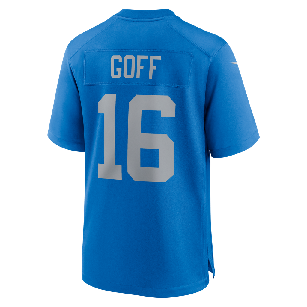 Detroit Lions Jared Goff Blue Alternate Game Jersey product image 3, provided for visual reference and product detail review