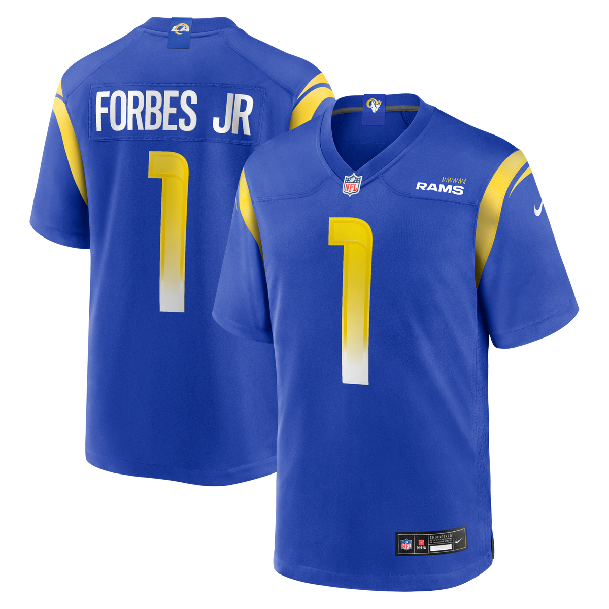 Los Angeles Rams Emmanuel Forbes Jr. Royal Team Game Jersey product image 1, provided for visual reference and product