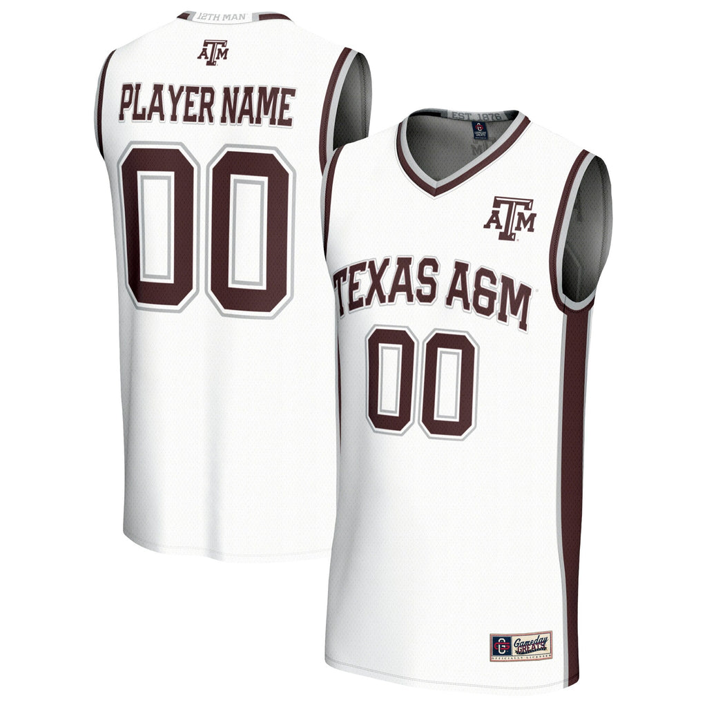 Texas A&M Aggies Lightweight Collegiate Basketball NIL Pick-A-Player Fashion Jersey - White product image 1, provided for