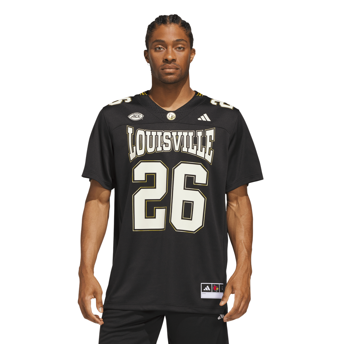 #26 Louisville Cardinals For the Ville Premier Strategy Jersey - Black product image 1, provided for visual reference and