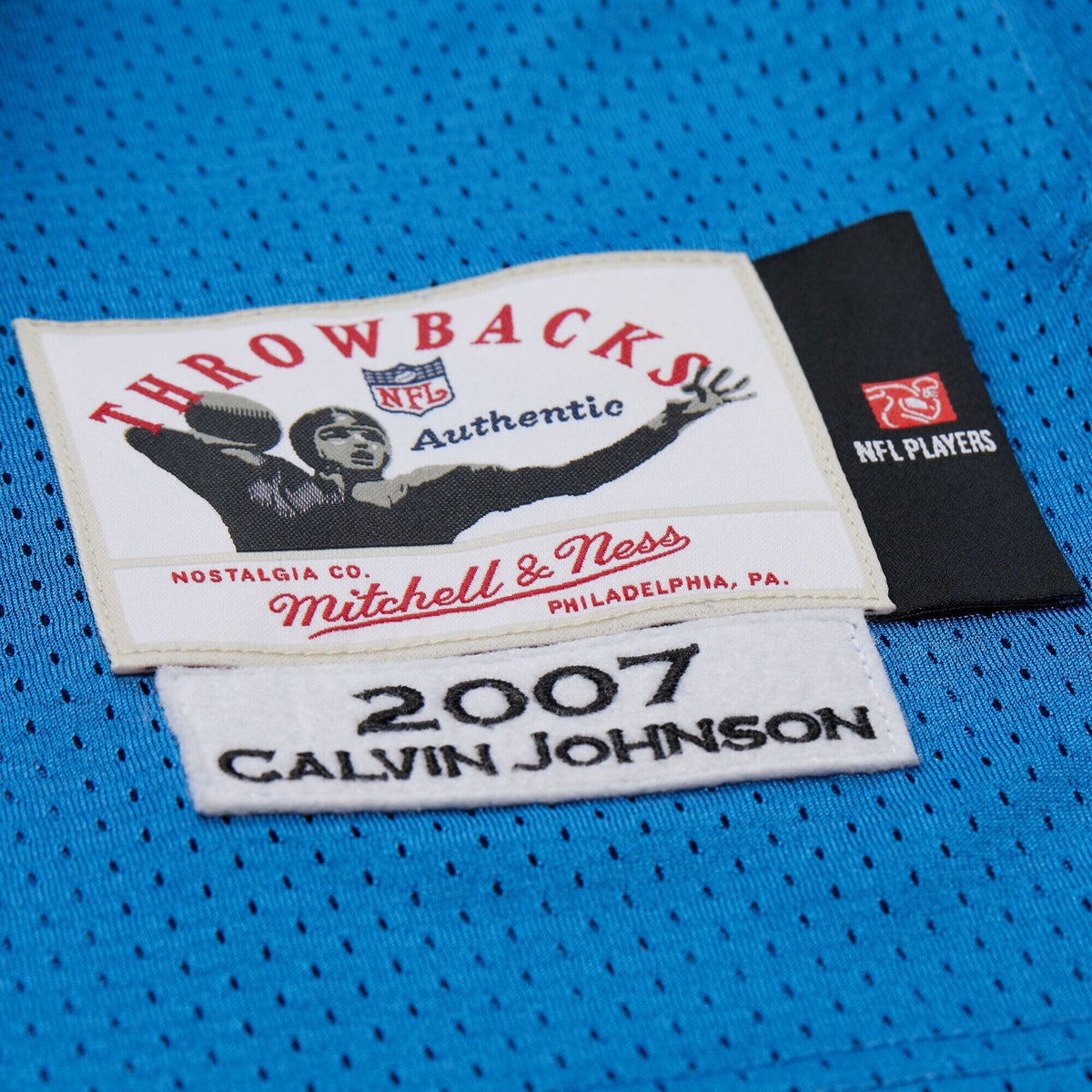 Detroit Lions Calvin Johnson Blue 2007 Authentic Throwback Retired Player Jersey product image 8, provided for visual