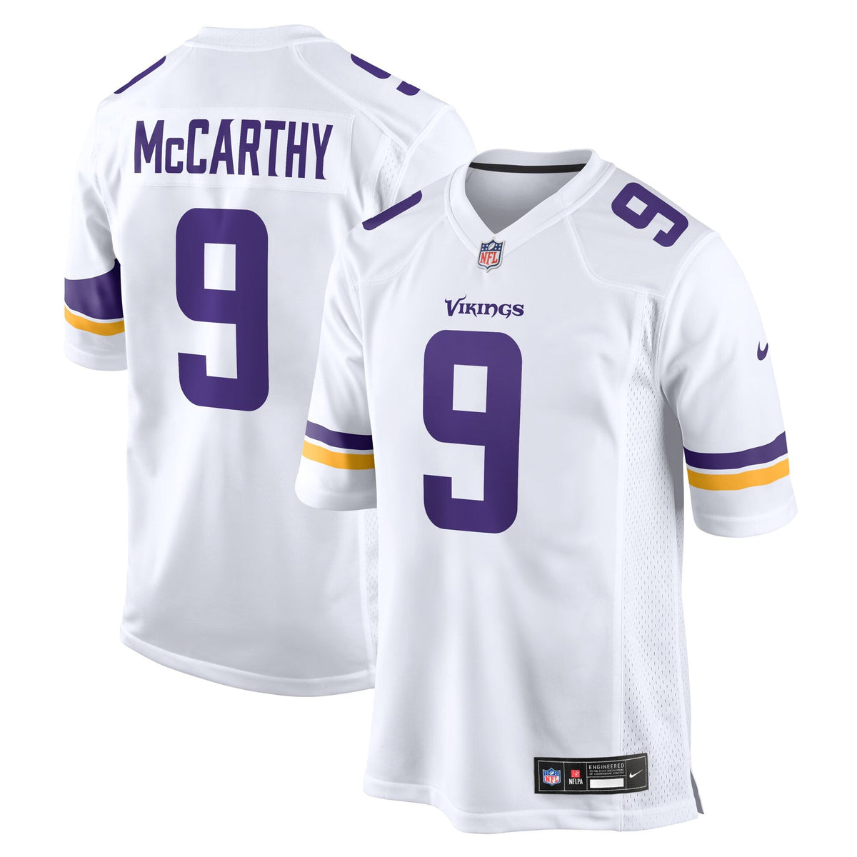 Minnesota Vikings J.J. McCarthy White Game Jersey product image 1, provided for visual reference and product detail review