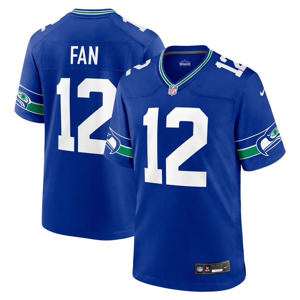 Seattle Seahawks 12s Royal Throwback Player Game Jersey product image 1, provided for visual reference and product detail