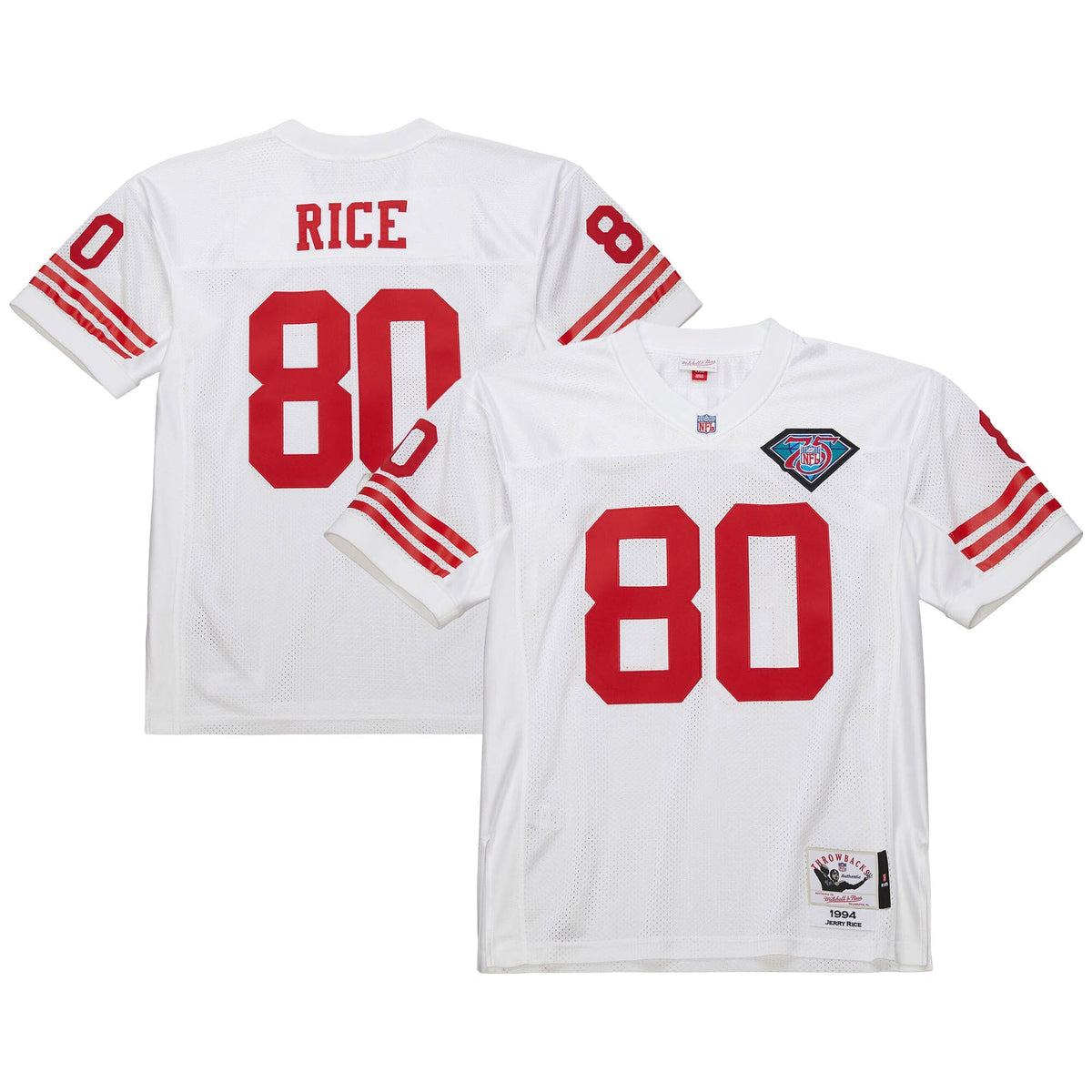 San Francisco 49ers 1994 Jerry Rice White Authentic Throwback Retired Player Jersey product image 1, provided for visual
