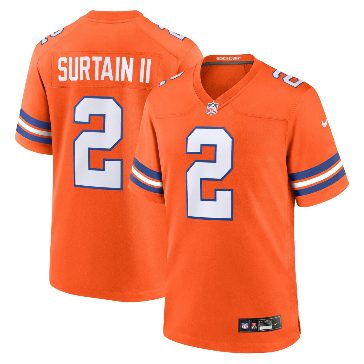 Denver Broncos Patrick Surtain II Orange Mile High Collection 1977 Throwback Player Game Jersey product image 2, provided