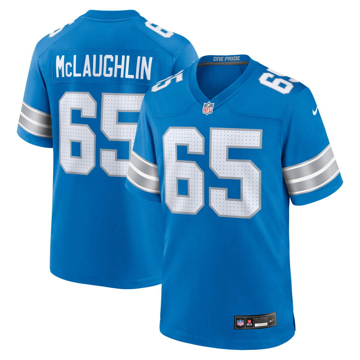 Detroit Lions Seth McLaughlin Blue Team Game Jersey product image 1, provided for visual reference and product detail review