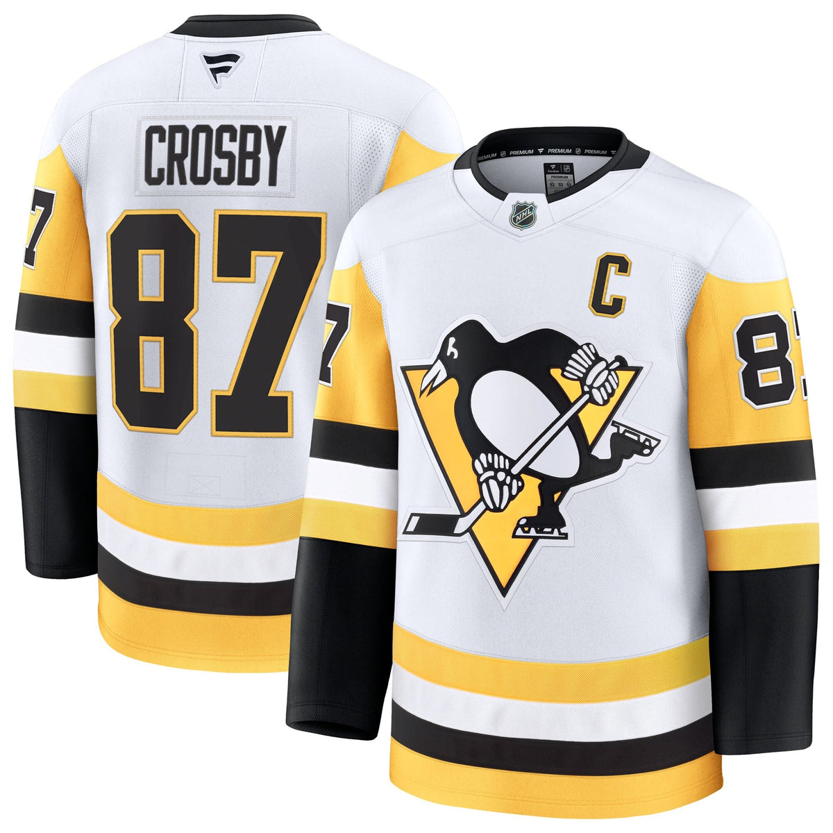 Pittsburgh Penguins Sidney Crosby White Away Premium Jersey product image 1, provided for visual reference and product