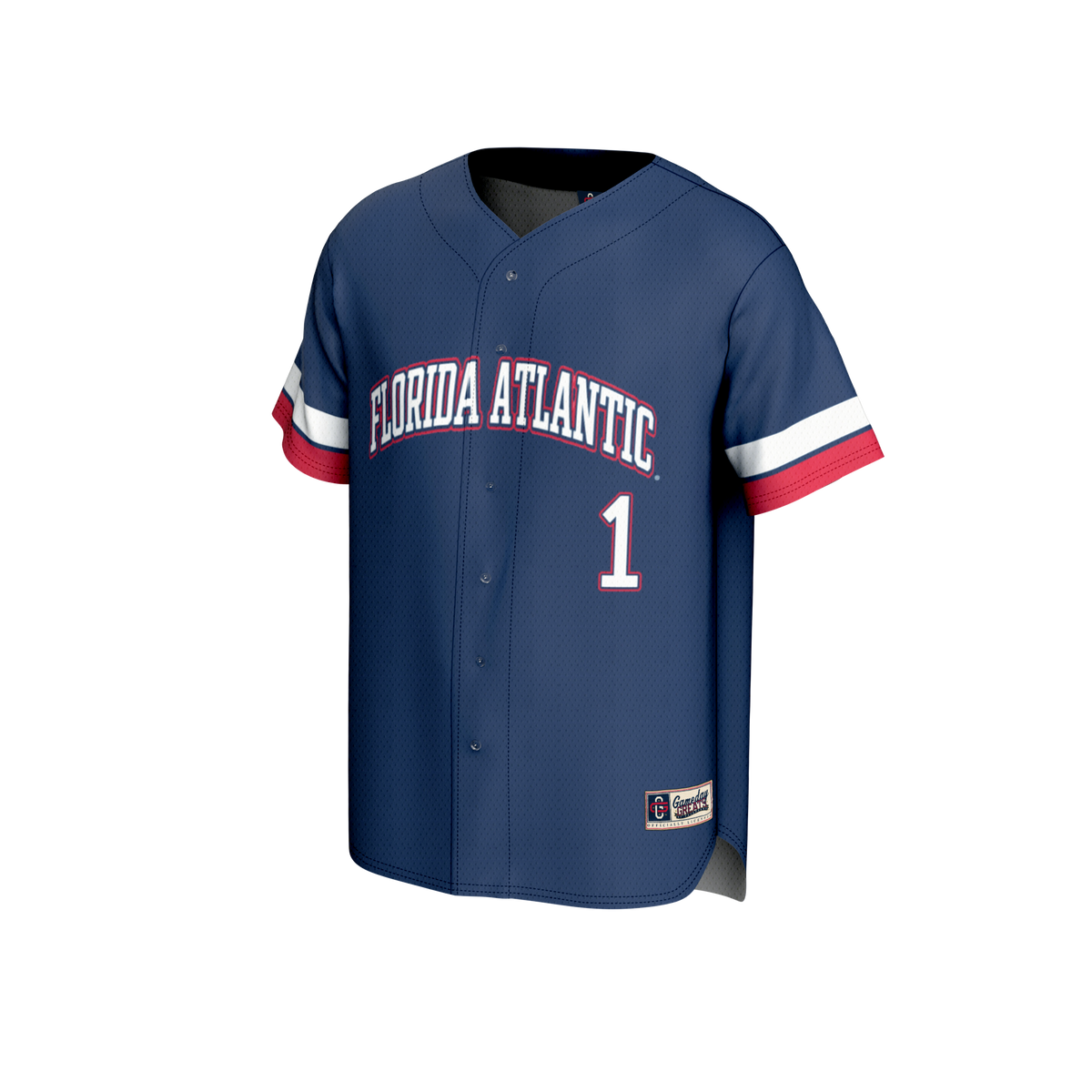 #1 Florida Atlantic Owls Collegiate Baseball Fashion Jersey - Navy product image 3, provided for visual reference and