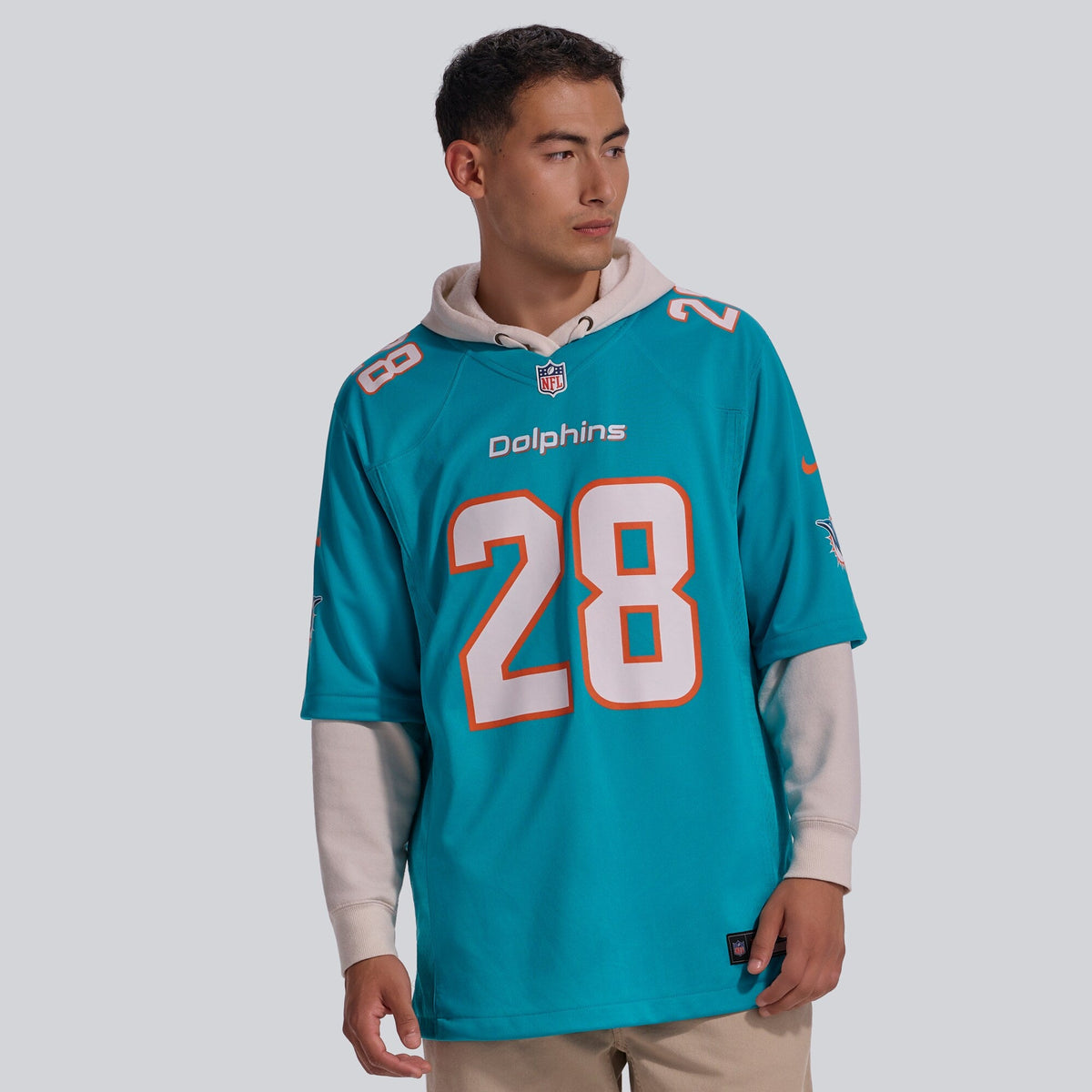 Miami Dolphins Devon Achane Aqua Player Game Jersey product image 3, provided for visual reference and product detail review