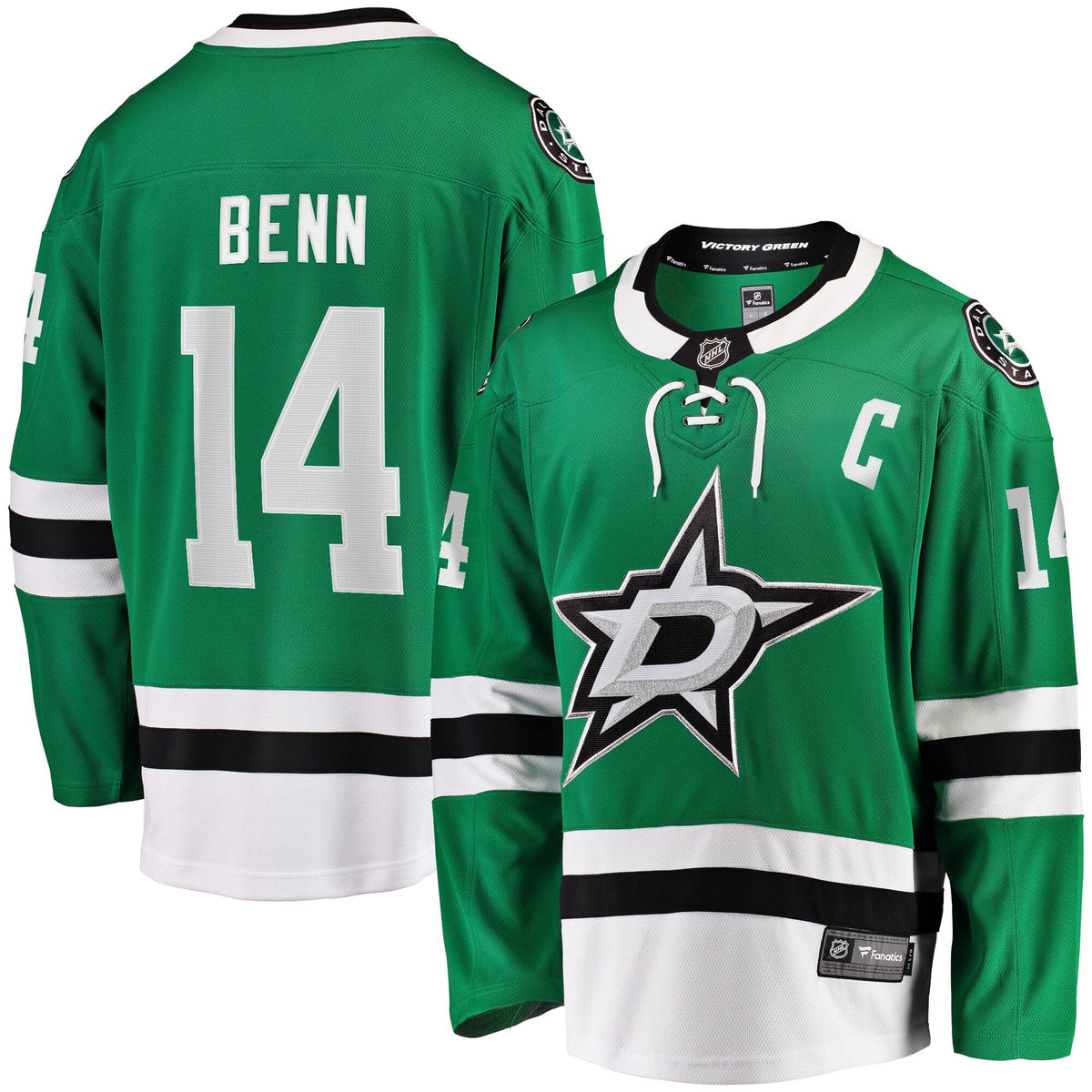 Dallas Stars Jamie Benn Kelly Green Captain Patch Home Breakaway Jersey product image 2, provided for visual reference and