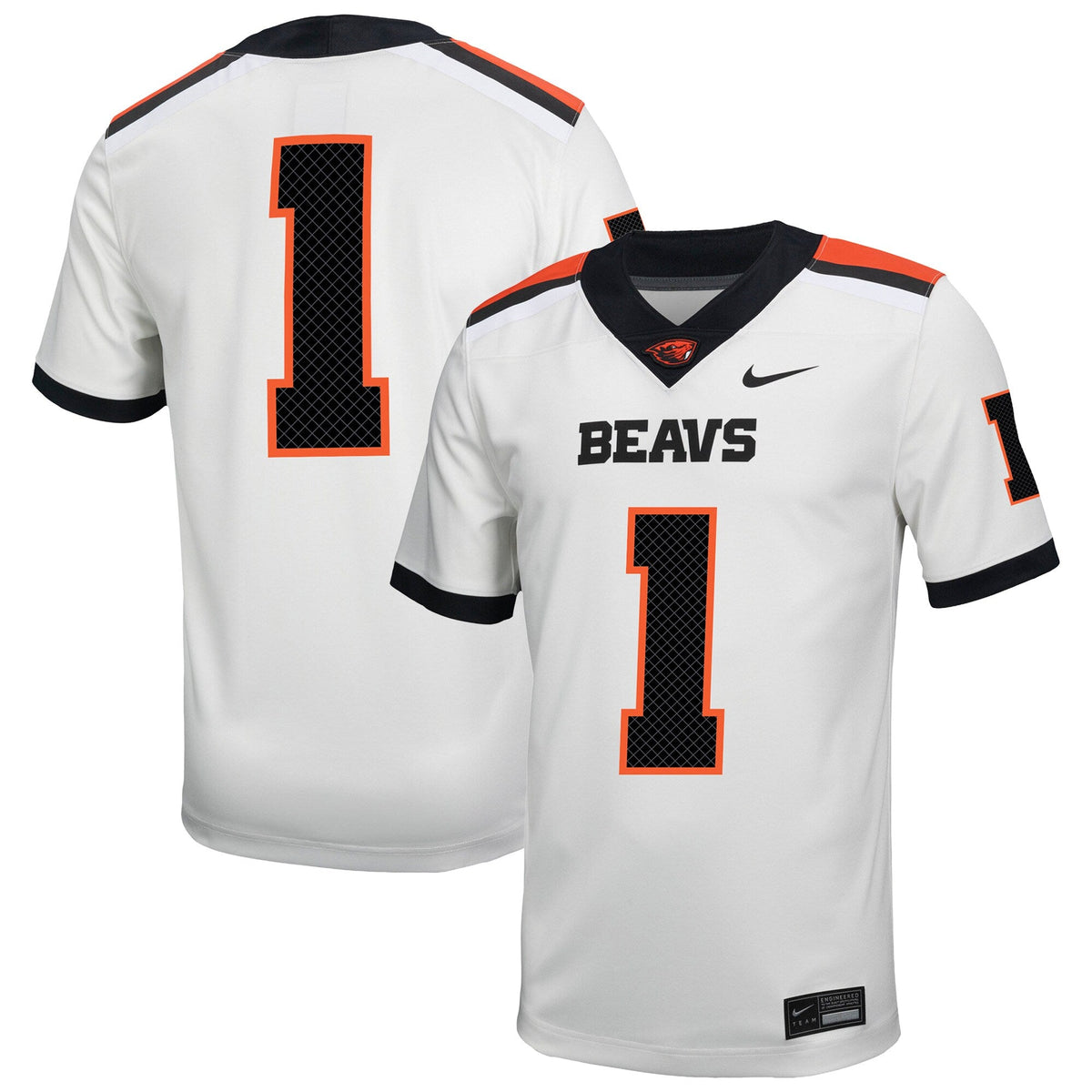 #1 Oregon State Beavers Road Replica Football Jersey - White product image 2, provided for visual reference and product