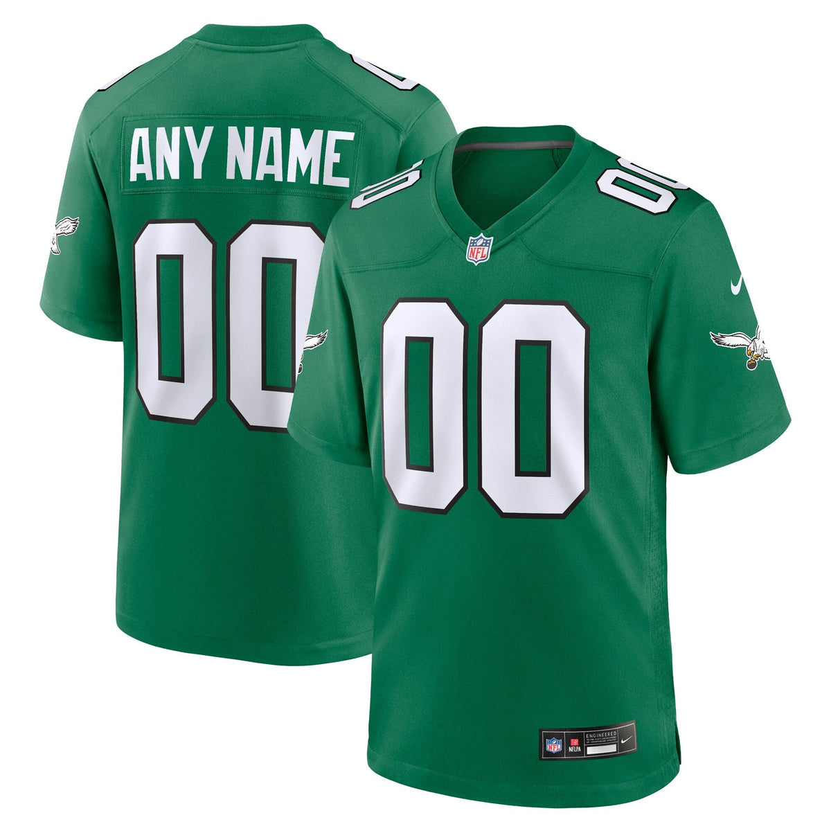 Philadelphia Eagles Kelly Green Alternate Custom Game Jersey product image 2, provided for visual reference and product