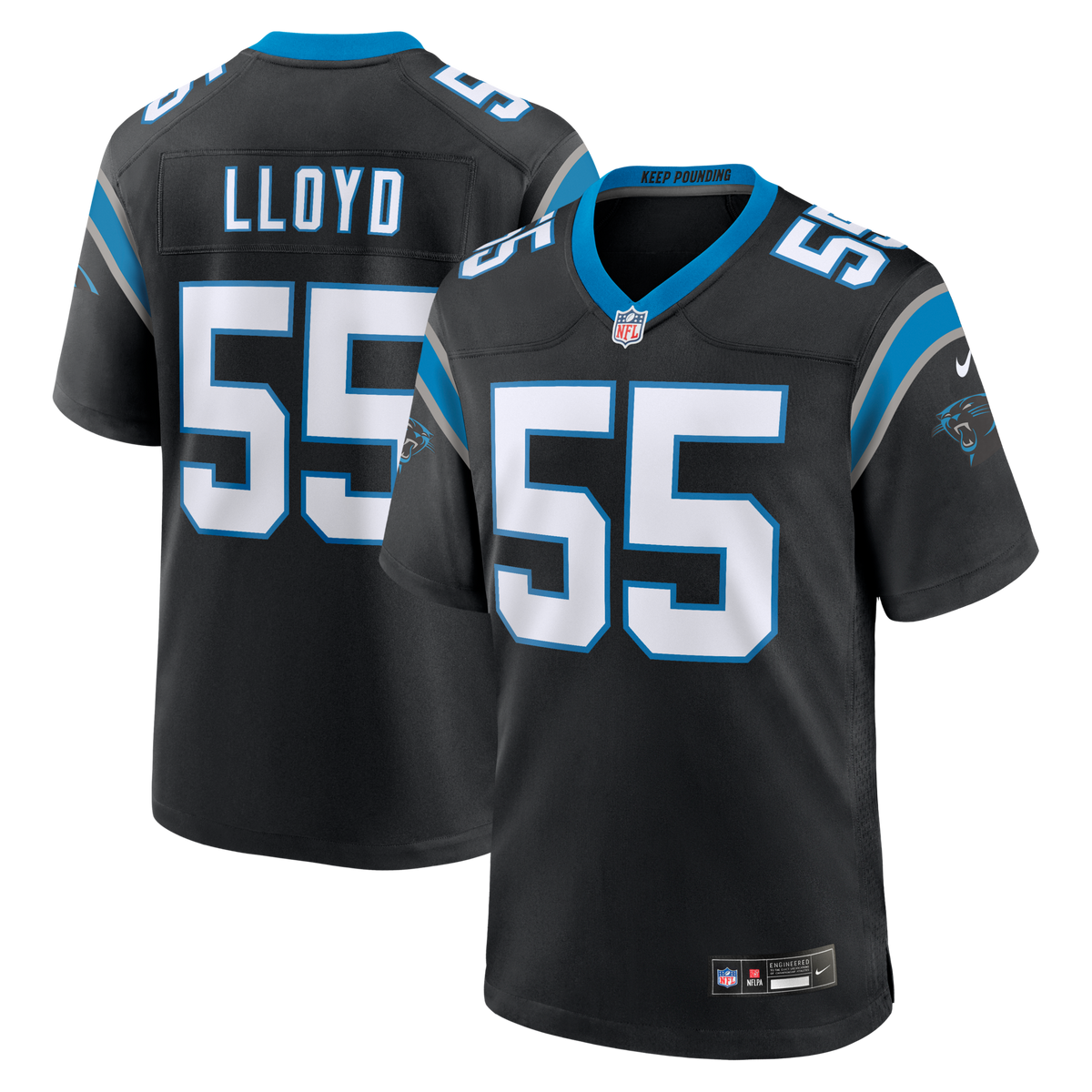 Carolina Panthers Devin Lloyd Black Team Game Jersey product image 2, provided for visual reference and product detail review