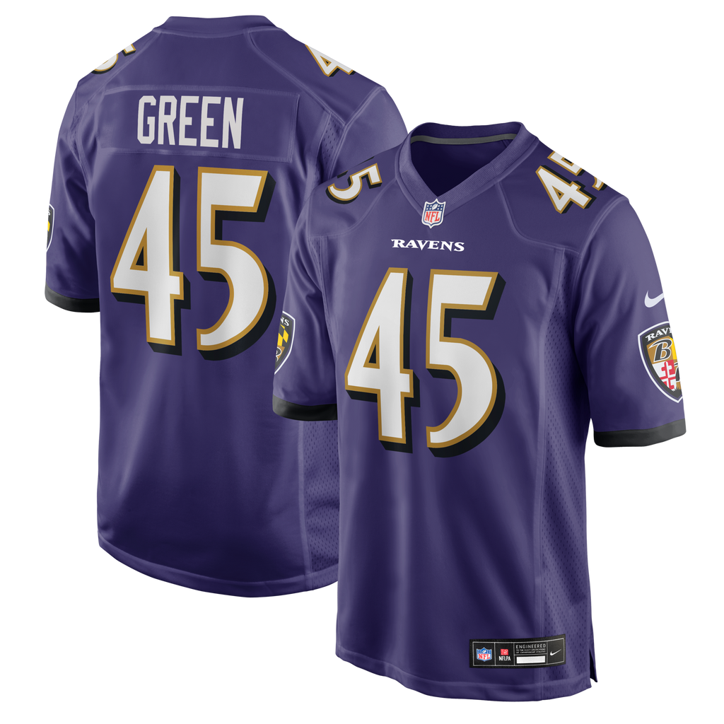 Baltimore Ravens Mike Green Purple Team Game Jersey product image 1, provided for visual reference and product detail review