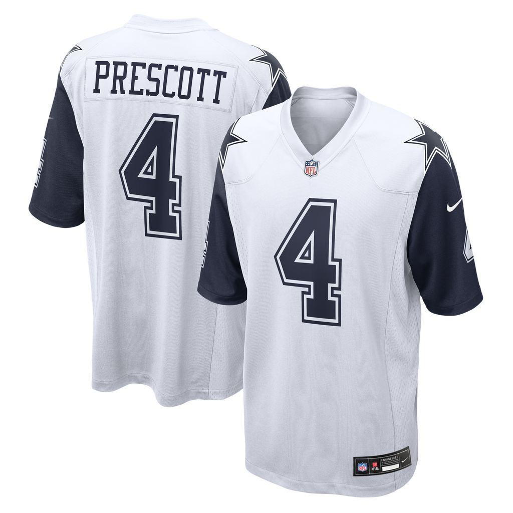 Dallas Cowboys Dak Prescott White Alternate Game Team Jersey product image 1, provided for visual reference and product