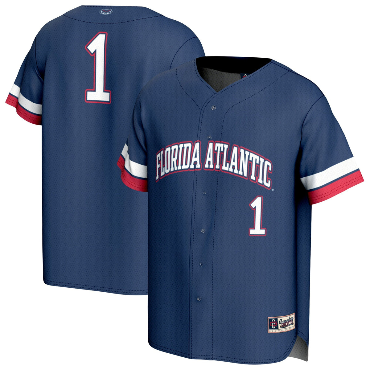 #1 Florida Atlantic Owls Collegiate Baseball Fashion Jersey - Navy product image 1, provided for visual reference and